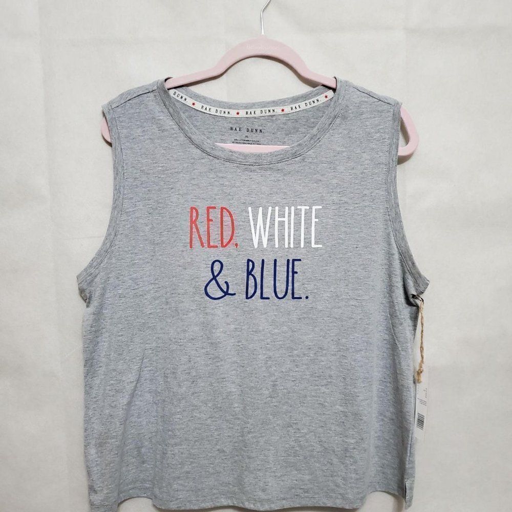 Rae Dunn Red White and Blue Patriotic July 4th American Graphic Muscle Tank Top